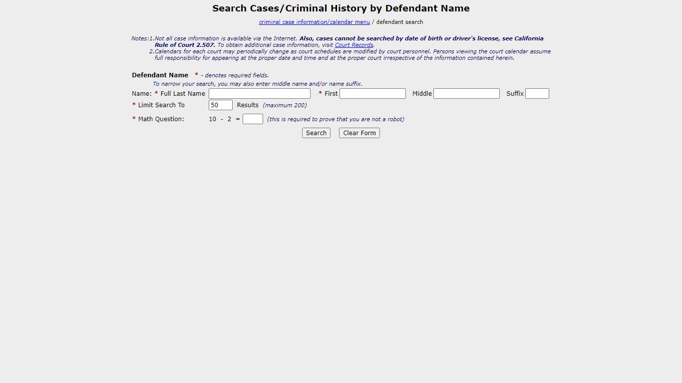 Search Cases/Criminal History by Defendant Name - Kern County, California