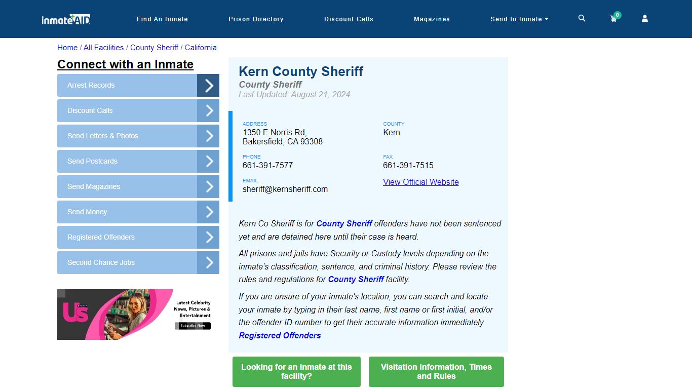 Kern County Sheriff & Arrest Search - InmateAid